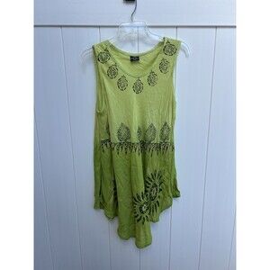 Sol Tank Top Green Festival Casual Floral Rayon Free Size